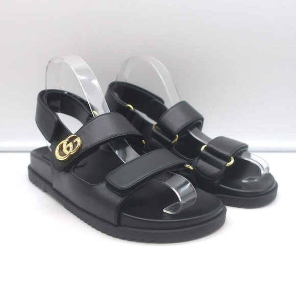 Gucci Moritz GG Dad Sandals Black Leather Size 36 NEW - Picture 1 of 12